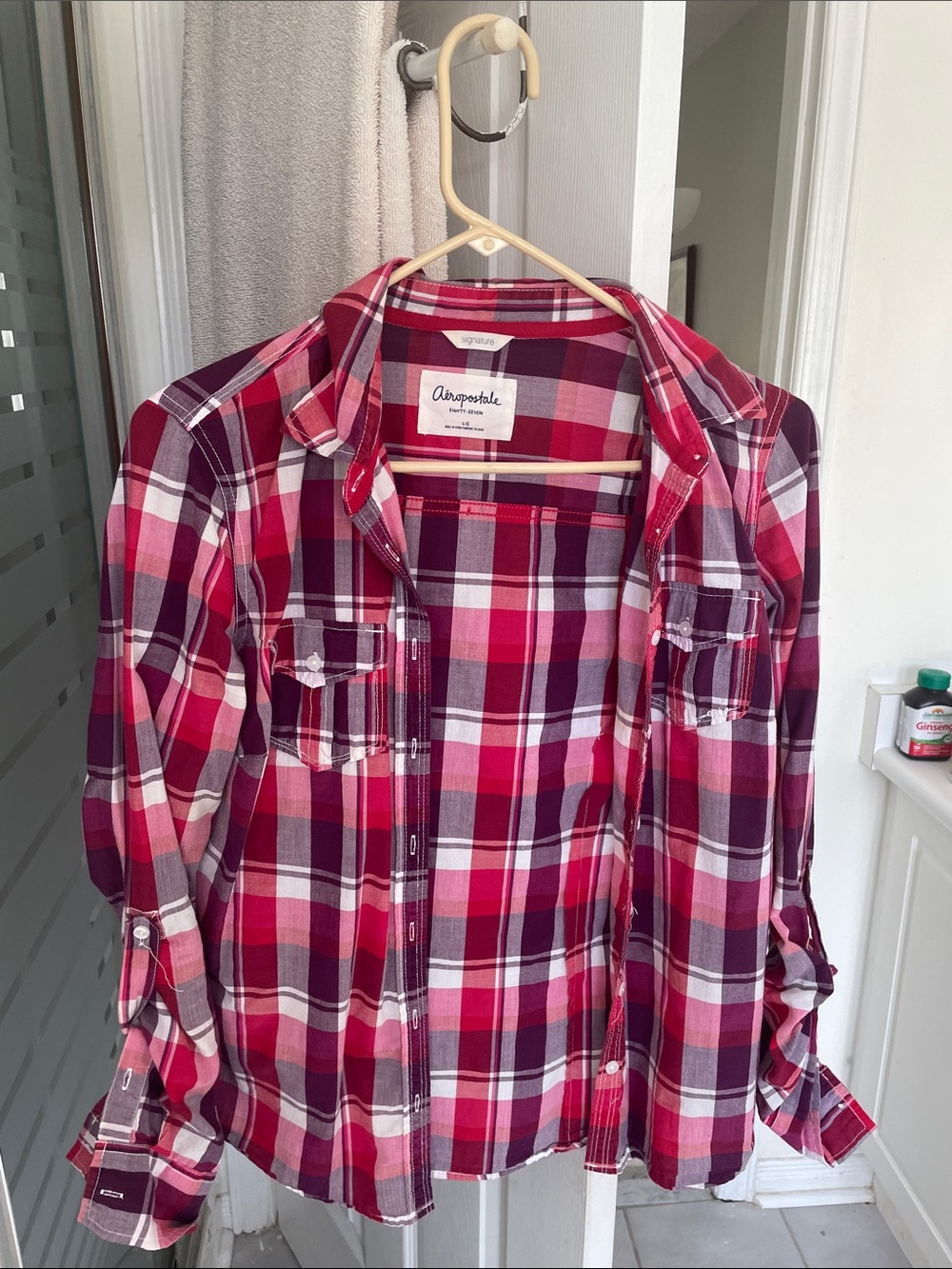 Aeropostale Girls Burgundy & Pink Plaid Button-Down Shirt